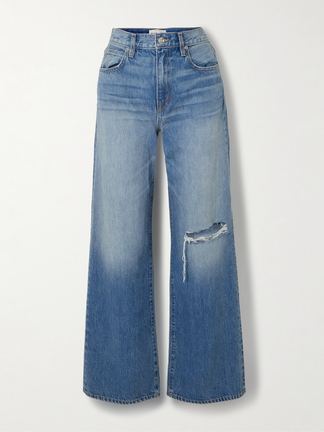 Slvrlake Grace Distressed High-rise Wide-leg Jeans In Blue