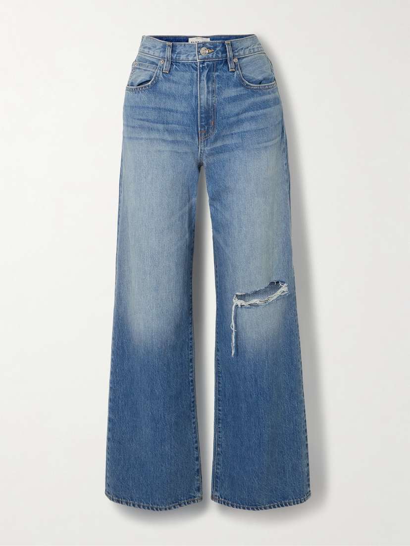SLVRLAKE Grace Distressed High-rise Wide-leg Jeans