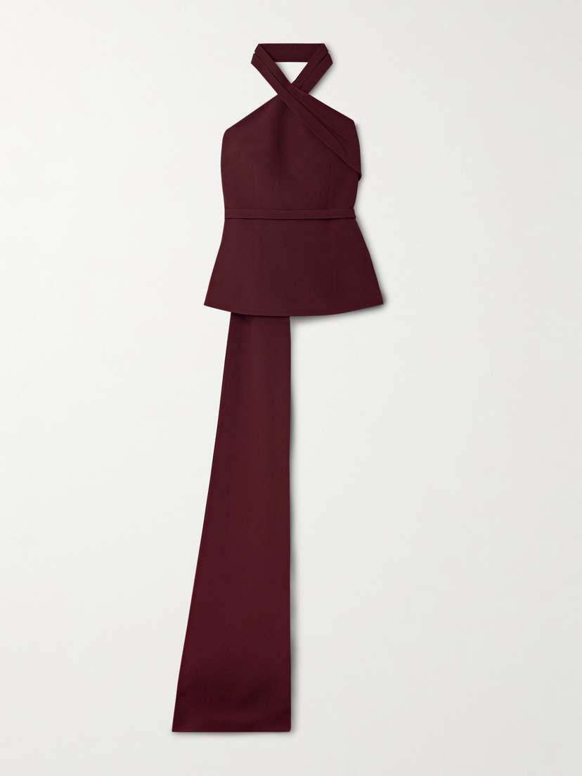 Safiyaa Odele Asymmetric Draped Crepe Halterneck Top