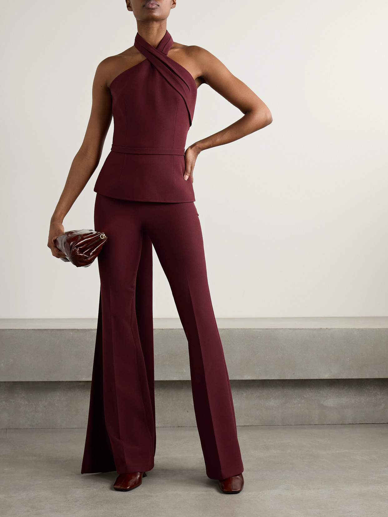 Odele Asymmetric Draped Crepe Halterneck Top