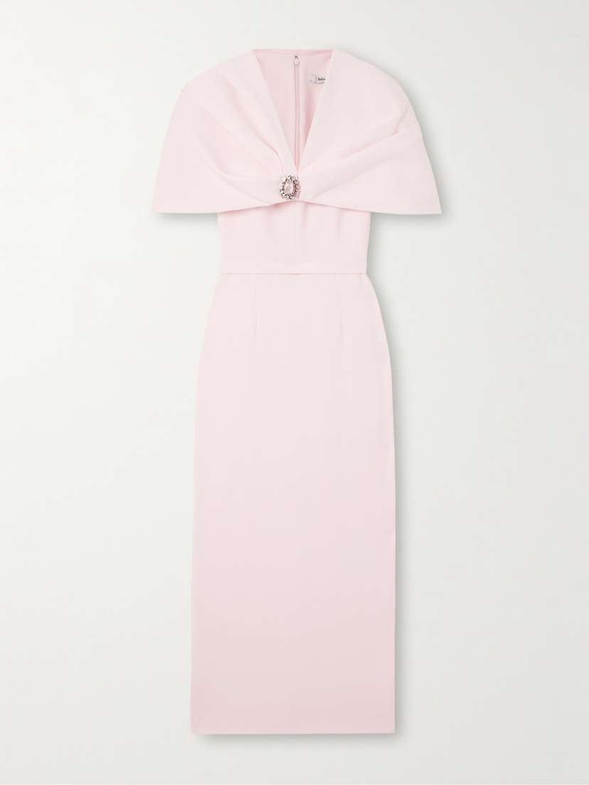 Safiyaa Crystal-embellished Cape-effect Crepe Midi Dress