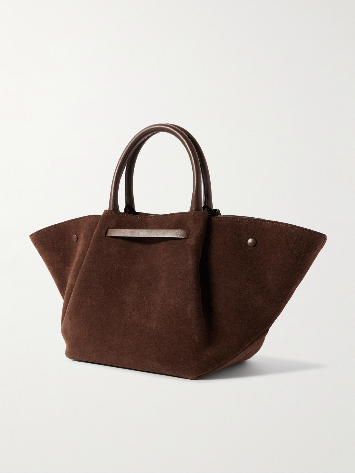 The New York Midi Leather-Trimmed Suede Tote
