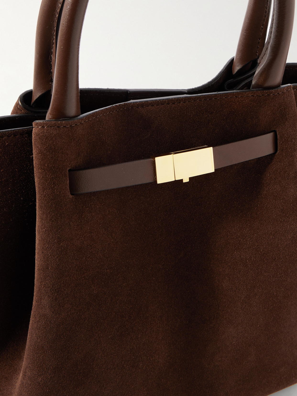 The New York Midi Leather-Trimmed Suede Tote