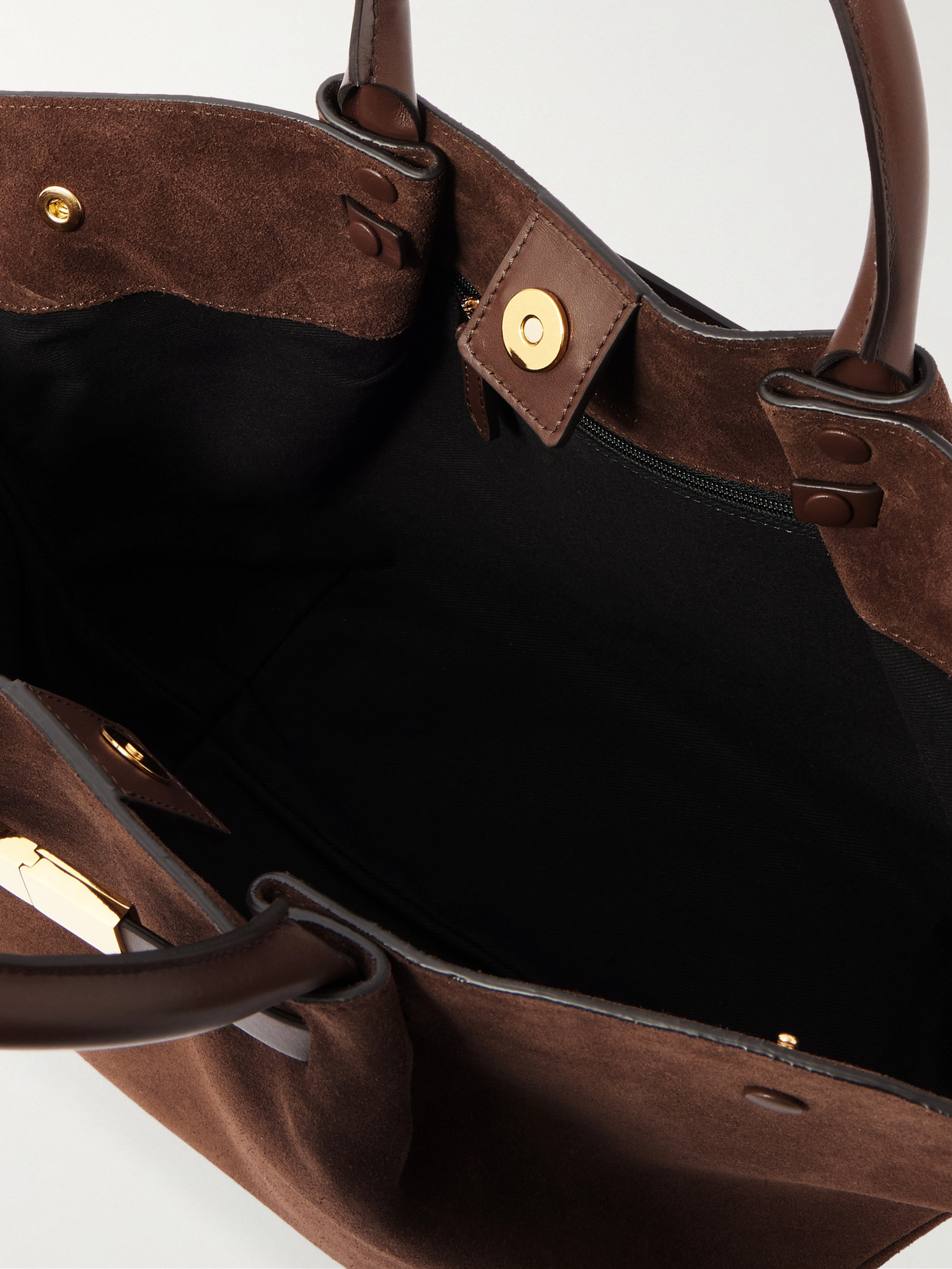 The New York Midi Leather-Trimmed Suede Tote