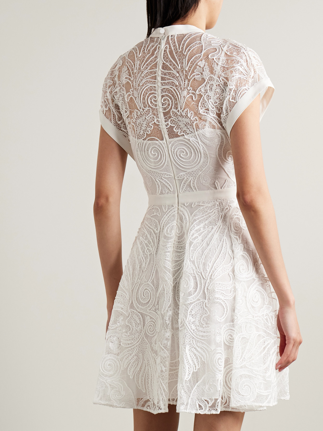 Zuhair Murad Tie-detailed Crepe-trimmed Corded Lace Mini Dress