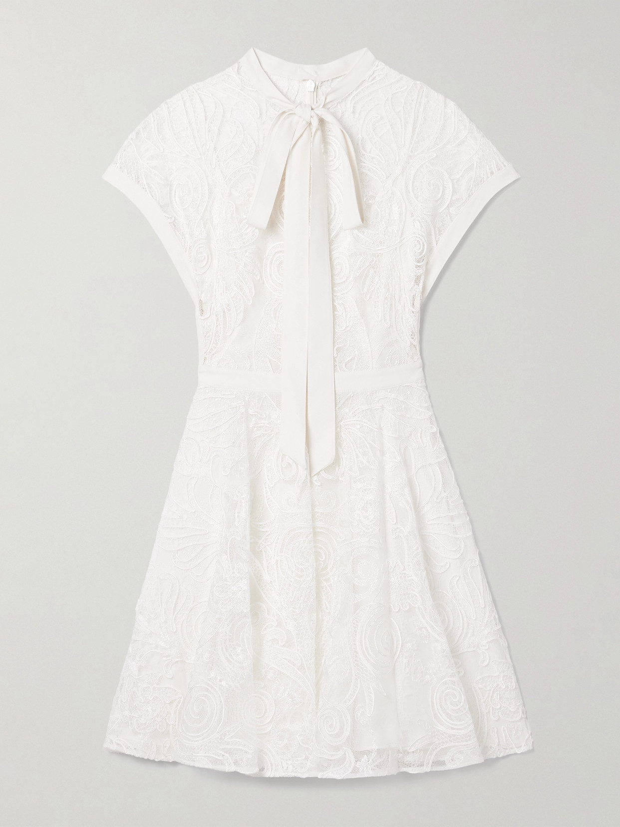 Zuhair Murad Tie-detailed Crepe-trimmed Corded Lace Mini Dress