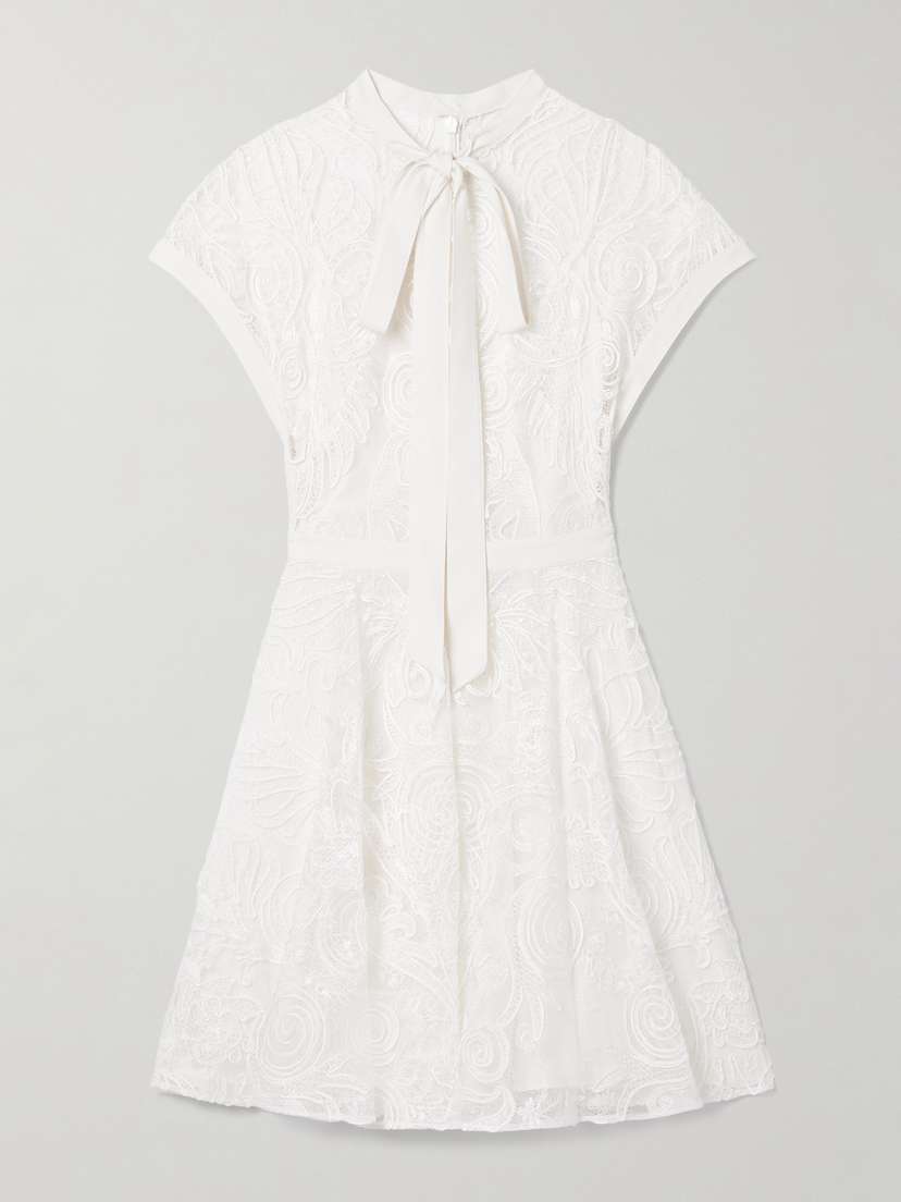 Zuhair Murad Tie-detailed Crepe-trimmed Corded Lace Mini Dress