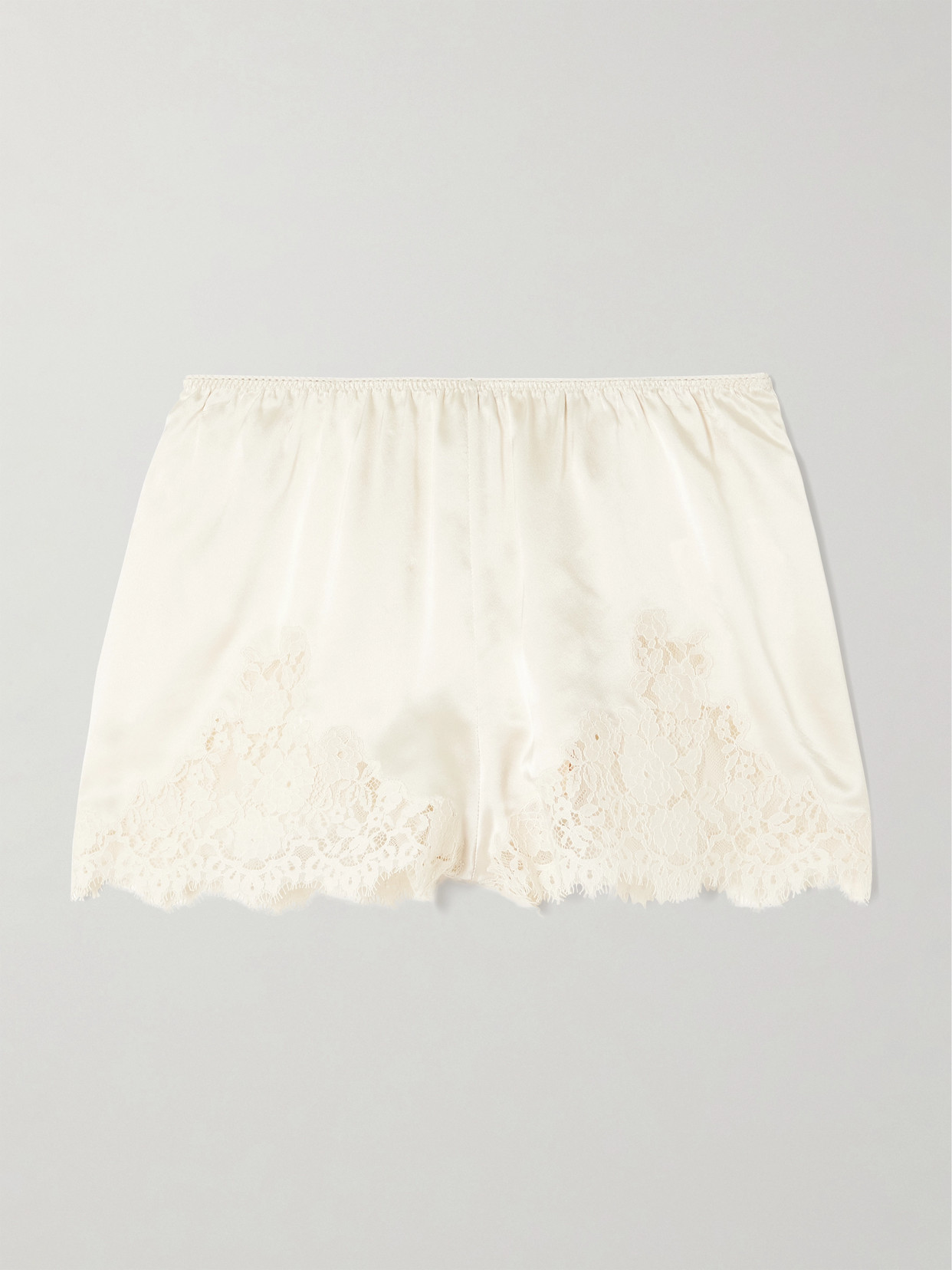 Doen Iona Lace-trimmed Silk-satin Shorts In Off-white