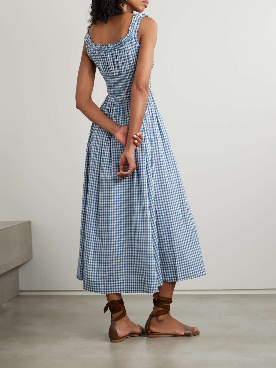 emmaretta checked organic cotton-blend voile midi dress