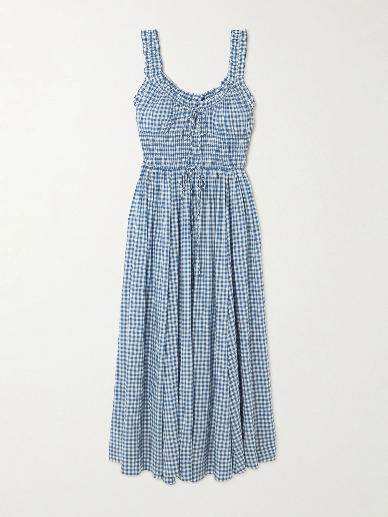 DÔEN - Emmaretta Checked Organic Cotton-blend Voile Midi Dress - Blue