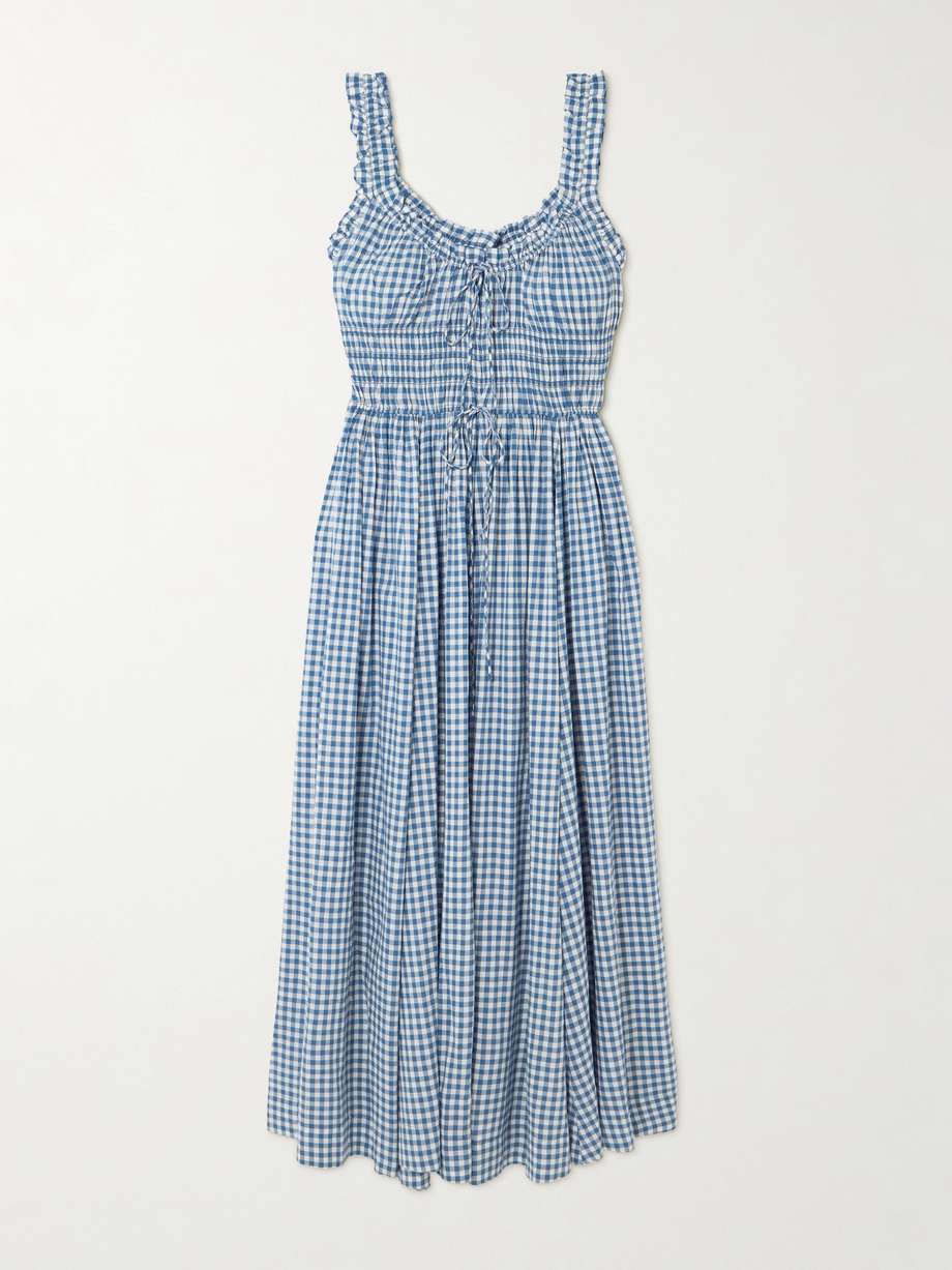 emmaretta checked organic cotton-blend voile midi dress