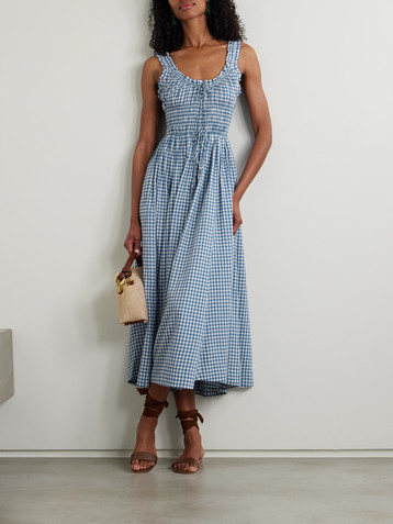 Dôen Emmaretta checked organic cotton-blend voile midi dress