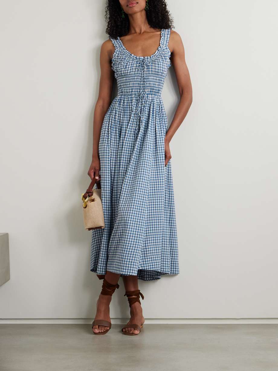 emmaretta checked organic cotton-blend voile midi dress