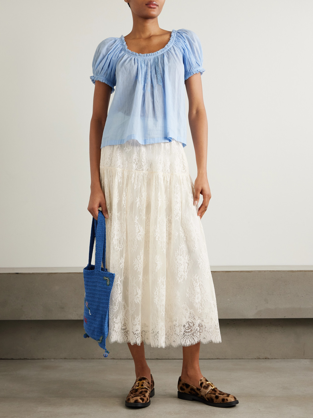 DOEN SEBASTIANE TIERED LACE MIDI SKIRT