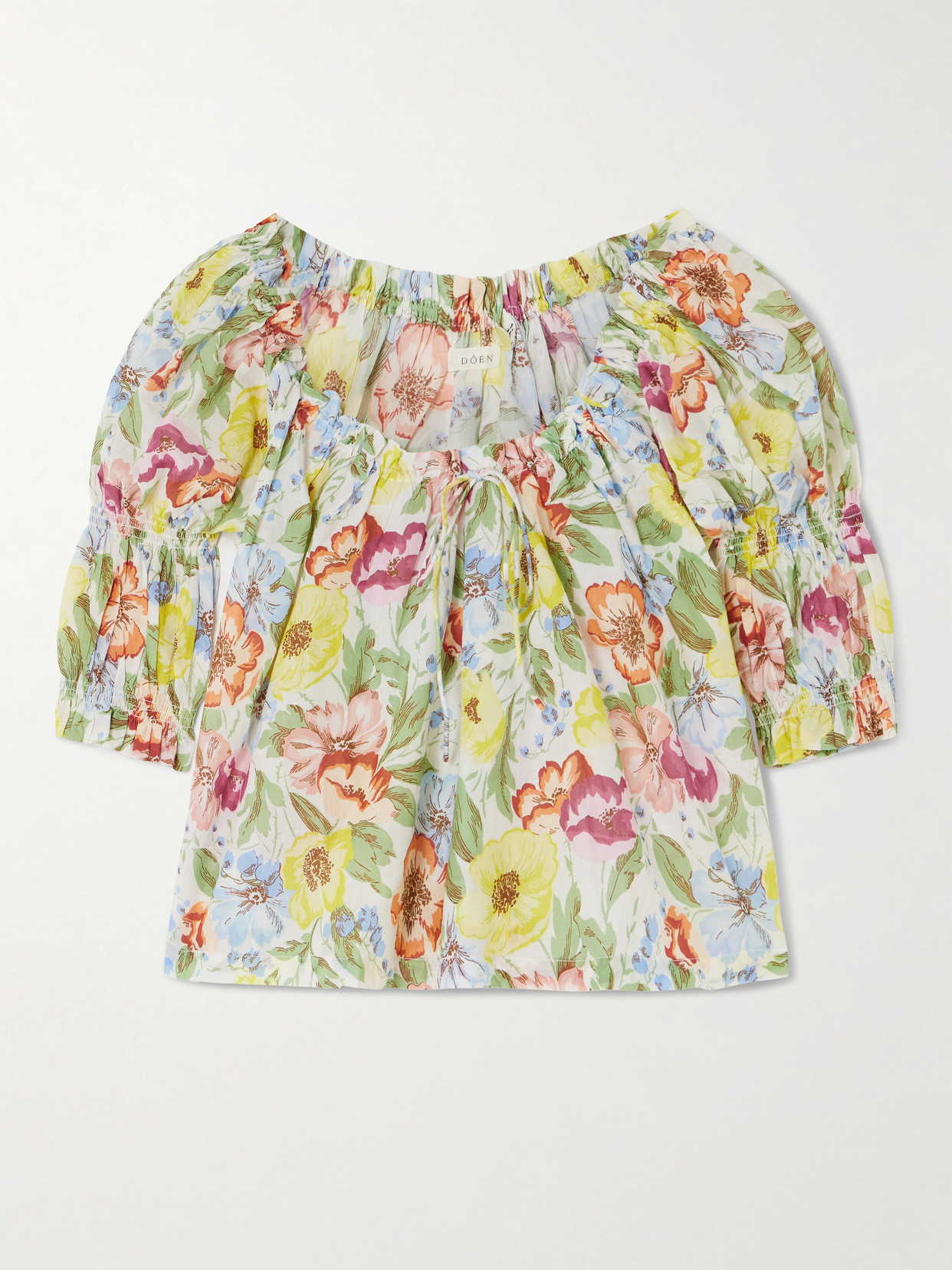 DÔEN - Inez Gathered Floral-print Organic Cotton-voile Blouse - Green