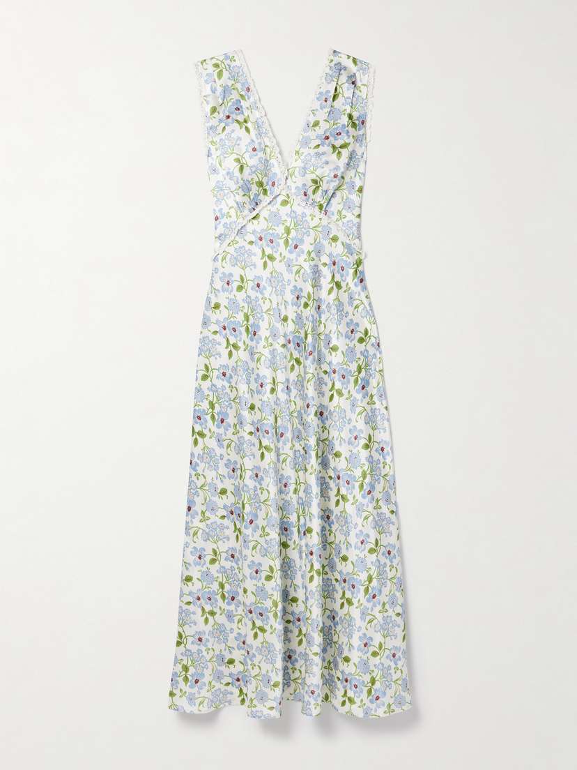 DÔEN Tahlia Lace-trimmed Floral-print Silk-charmeuse Midi Dress