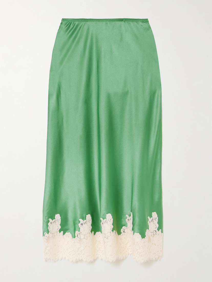 DÔEN Elowena Lace-trimmed Silk Midi Skirt