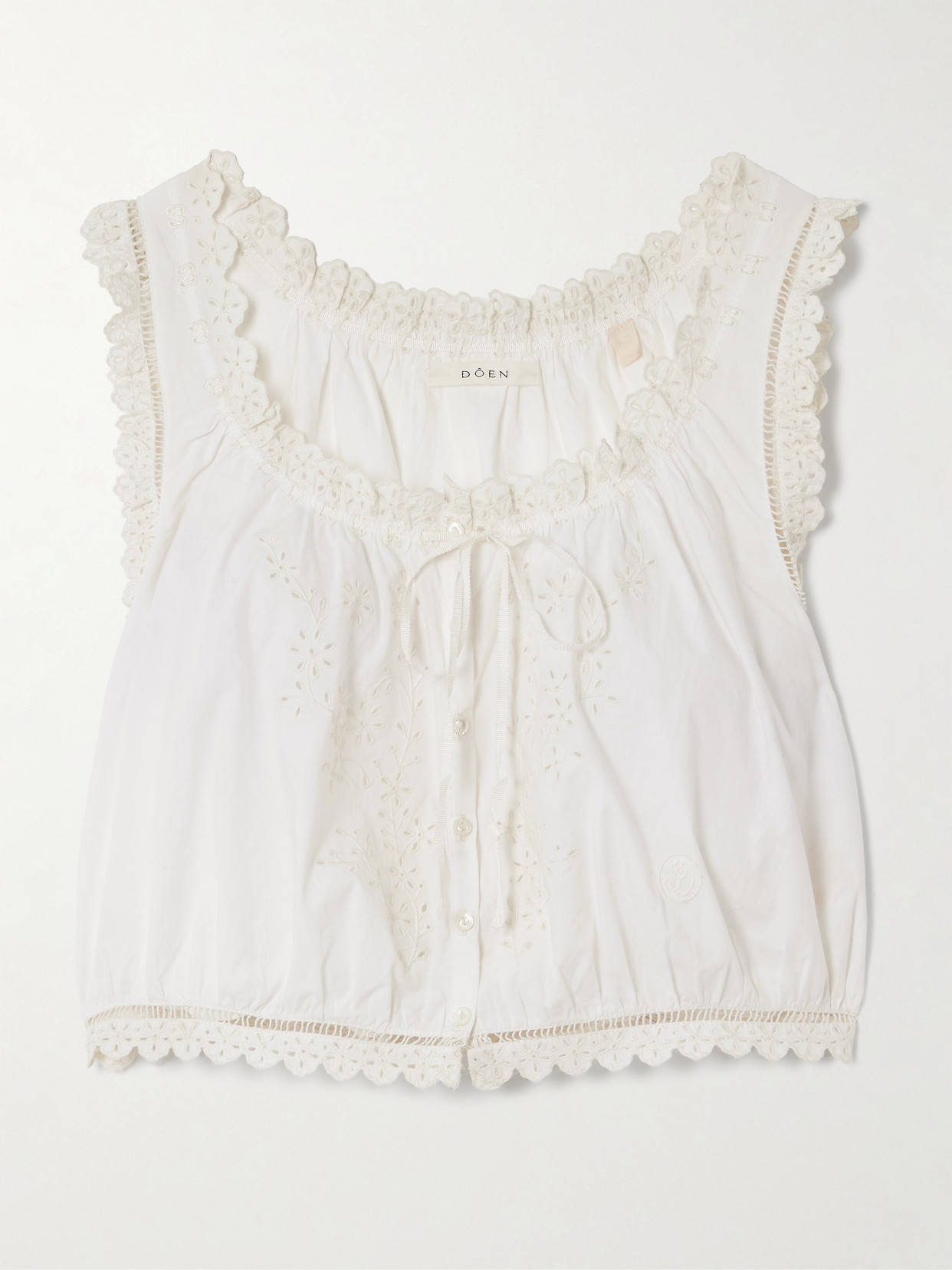Doen Traveler Cropped Broderie Anglaise Organic Cotton Top