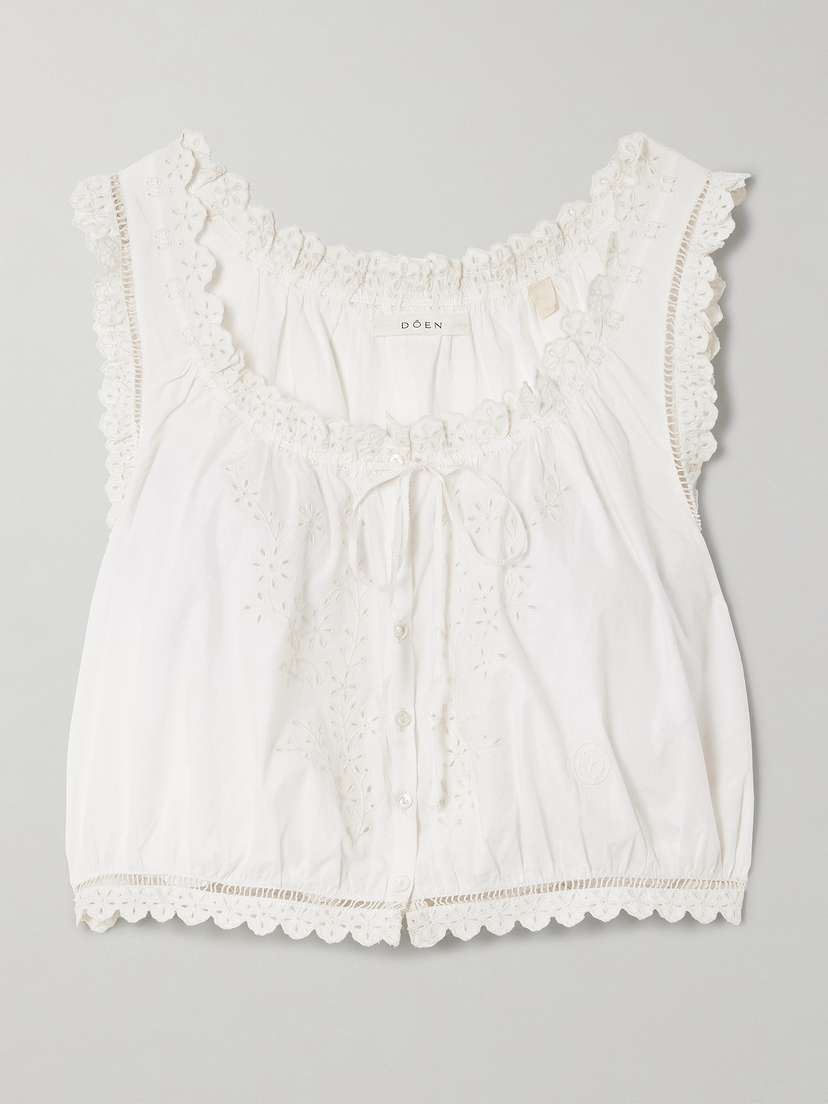 DÔEN Traveler Cropped Broderie Anglaise Organic Cotton Top
