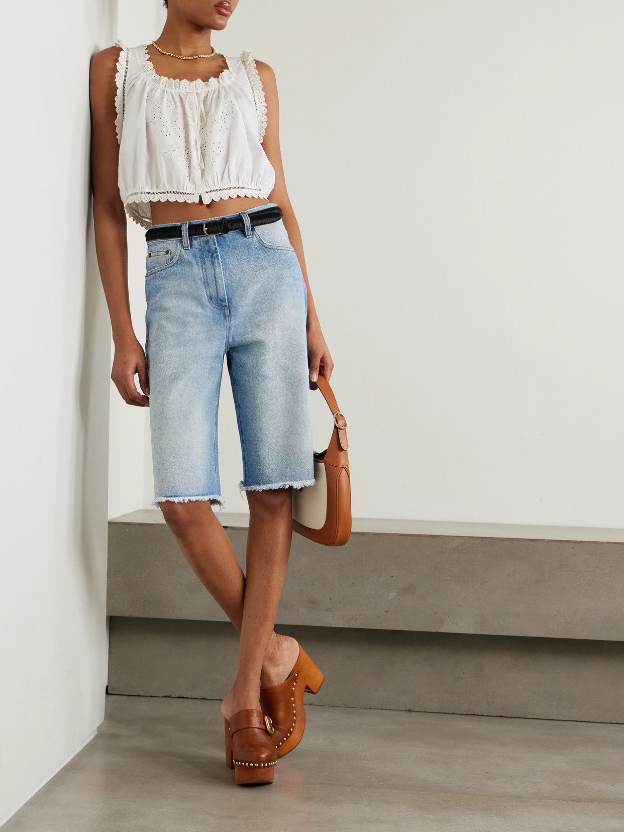 Doen Traveler Cropped Broderie Anglaise Organic Cotton Top