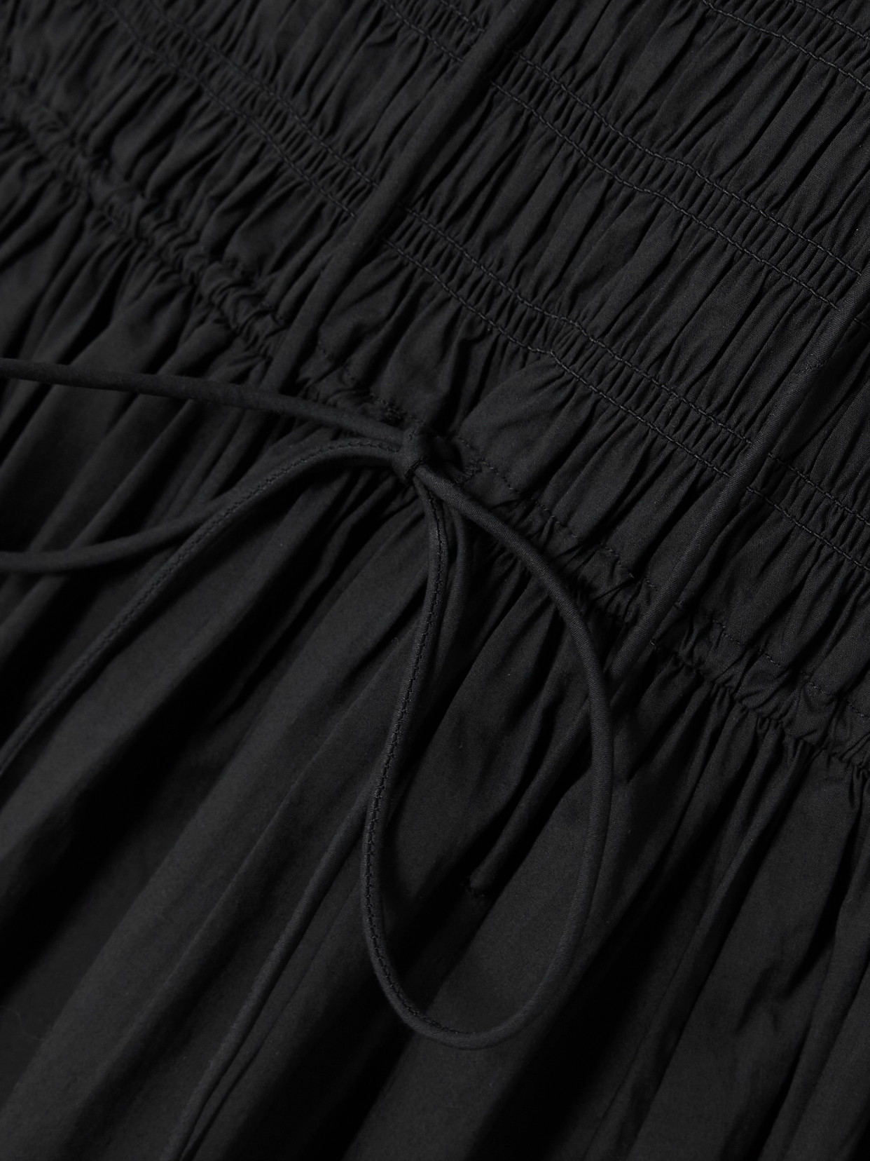 DOEN EMMARETTA TIE-DETAILED SHIRRED ORGANIC COTTON-VOILE MIDI DRESS