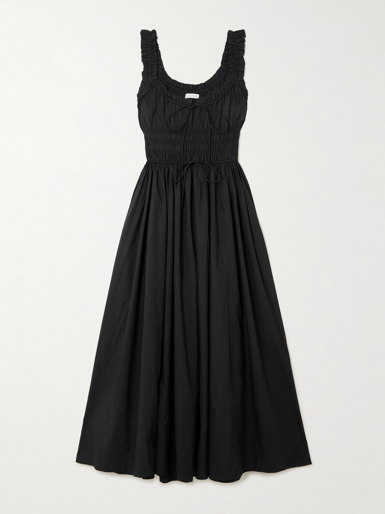 Doen Emmaretta Tie-detailed Shirred Organic Cotton-voile Midi Dress
