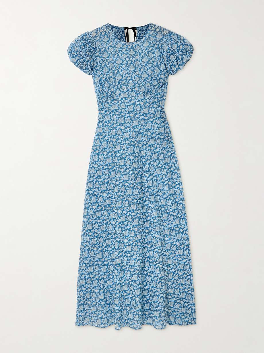 romina tie-detailed floral-print organic cotton-voile midi dress