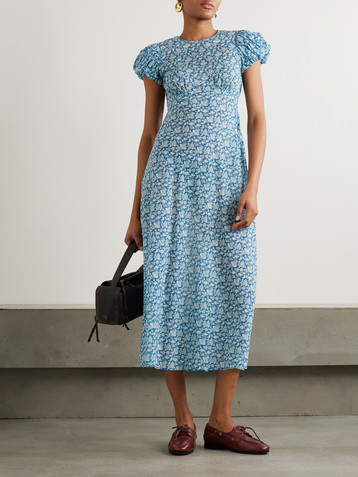 Dôen Romina tie-detailed floral-print organic cotton-voile midi dress