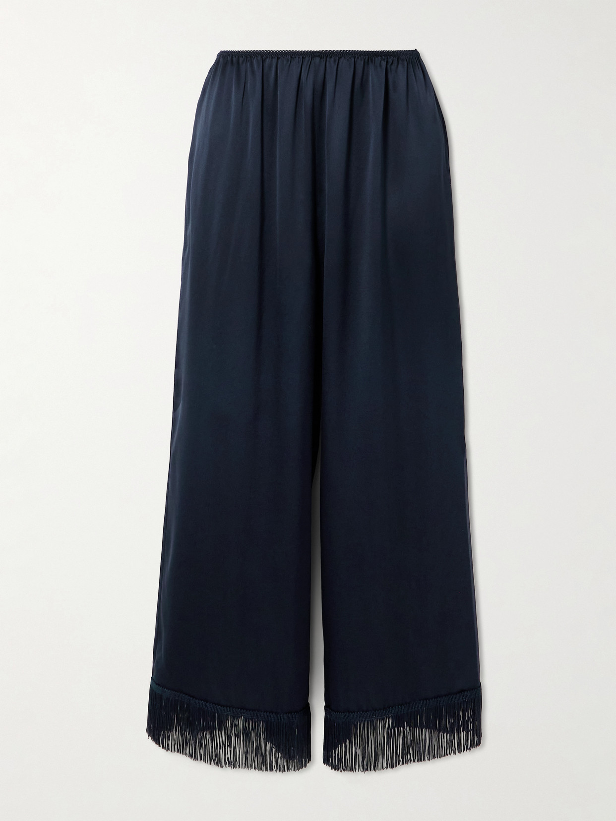 Doen Lavon Fringed Silk Wide-leg Pants In Blue