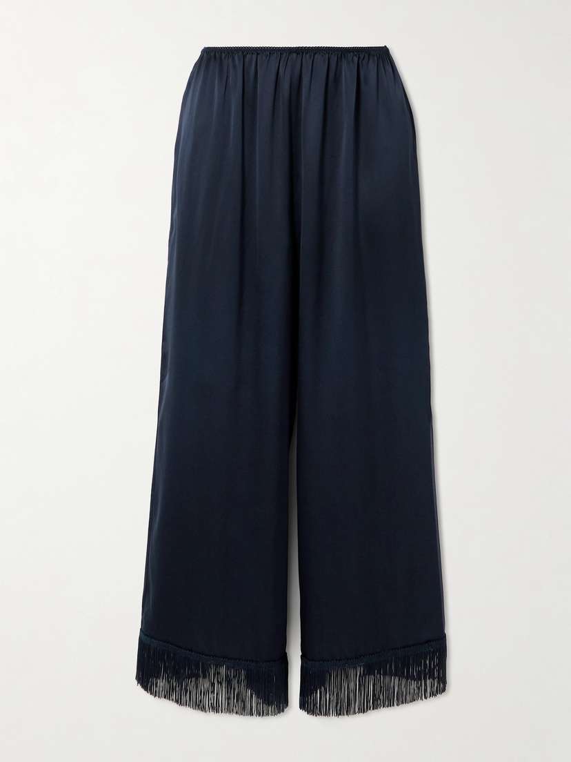 DÔEN Lavon Fringed Silk Wide-leg Pants