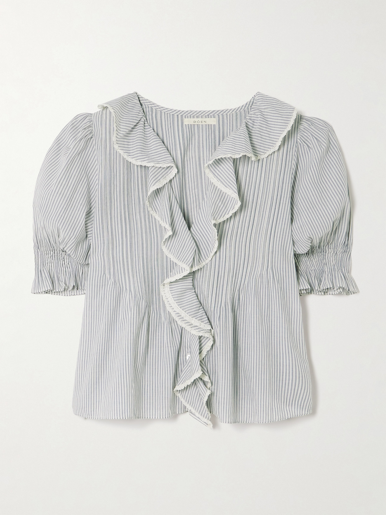 Doen Henri Lace-trimmed Ruffled Pintucked Striped Organic Cotton-voile Top In White