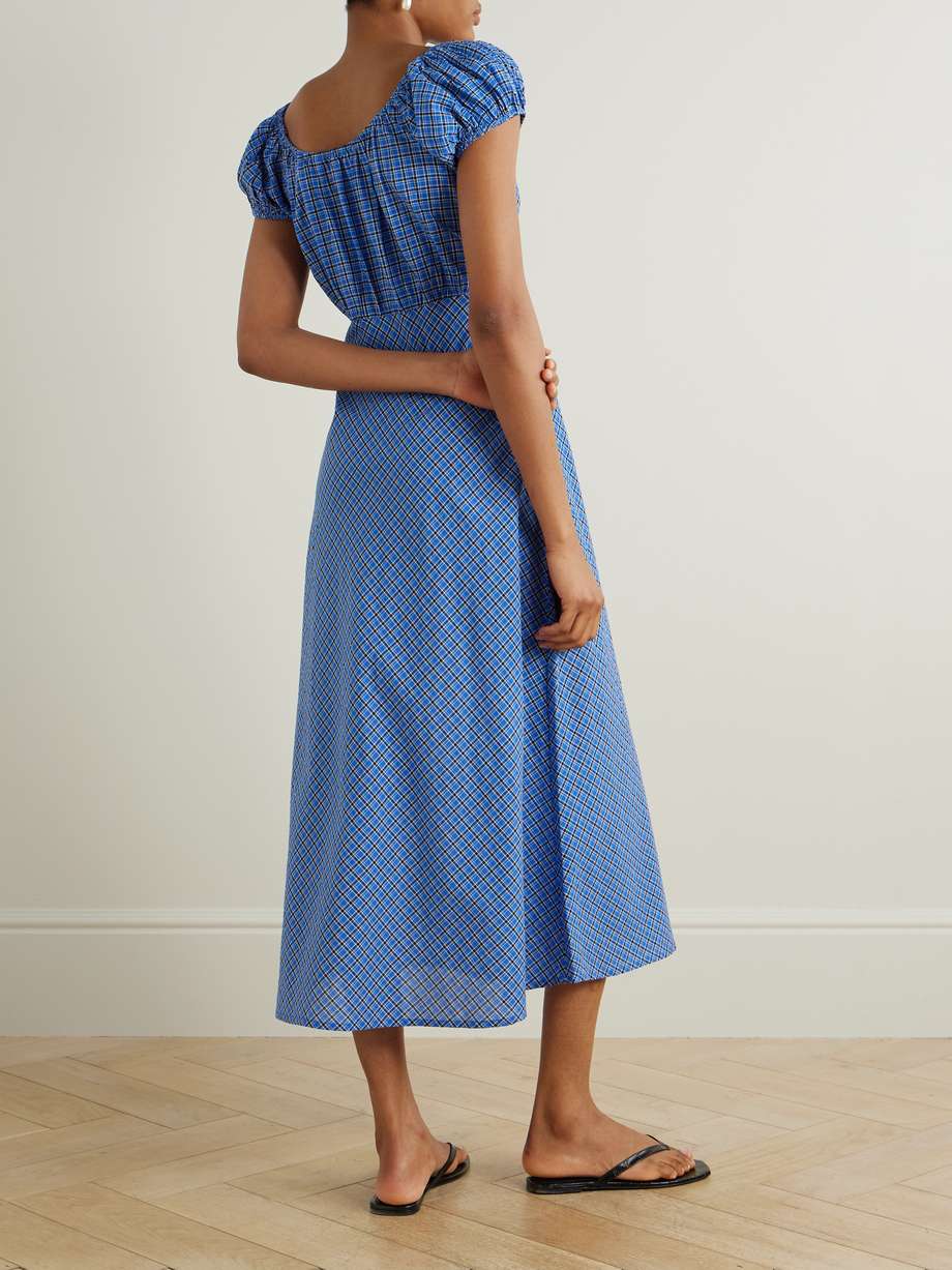sofia checked organic cotton-voile midi dress