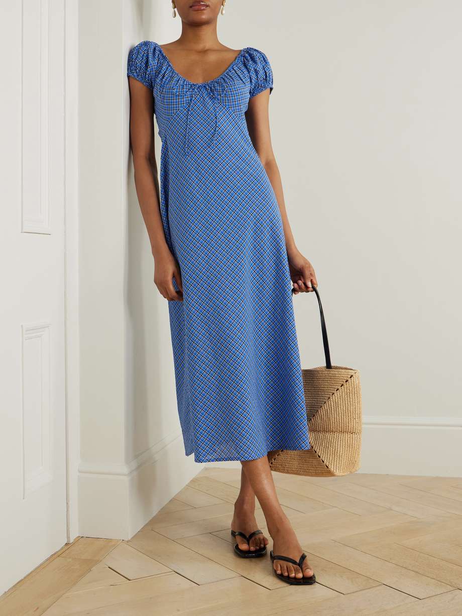 sofia checked organic cotton-voile midi dress