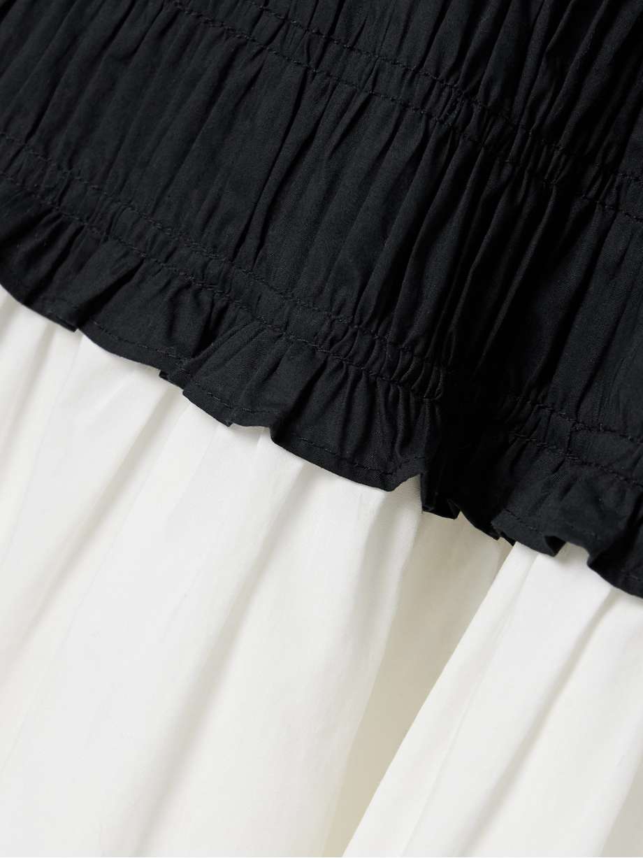 enya two-tone ruched organic cotton-poplin midi dress
