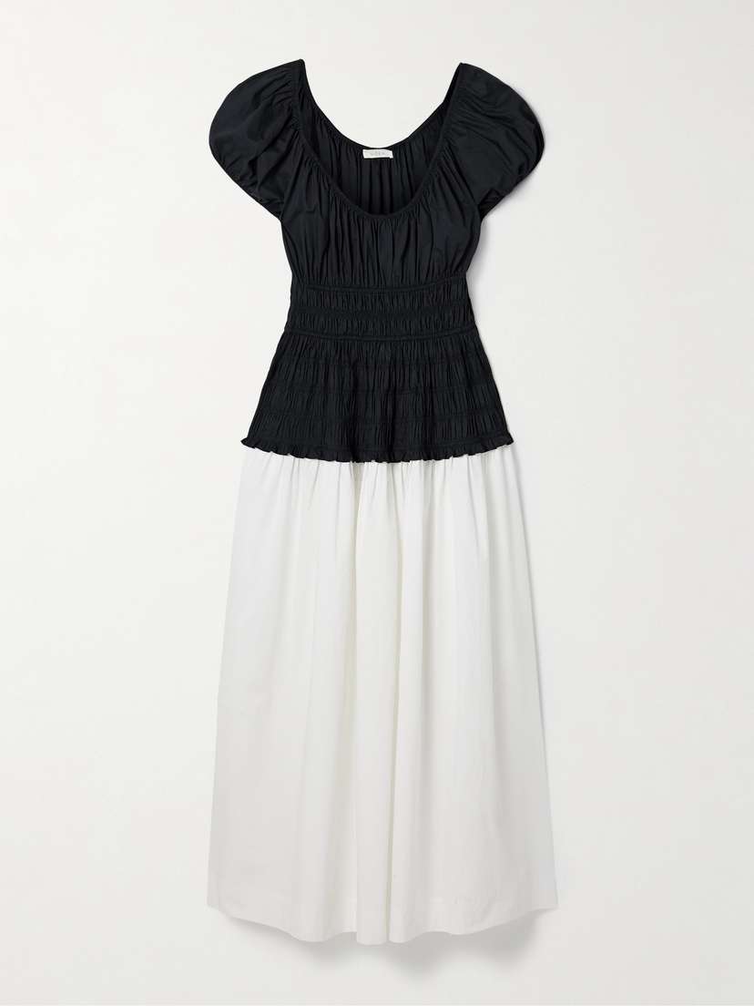 DÔEN Enya Two-tone Ruched Organic Cotton-poplin Midi Dress