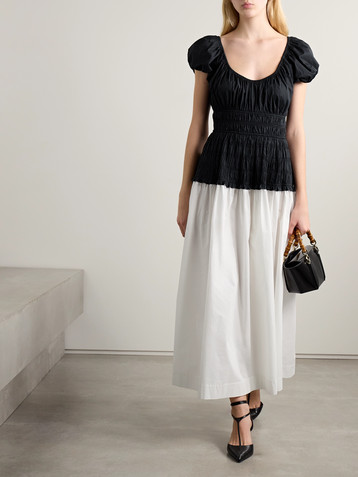 Dôen Enya two-tone ruched organic cotton-poplin midi dress