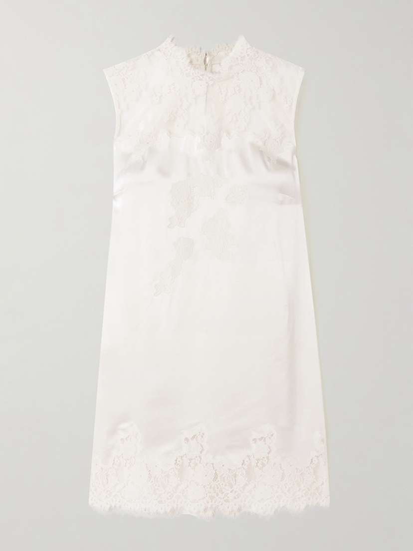 DÔEN Valeria Scalloped Lace-trimmed Silk-satin Mini Dress