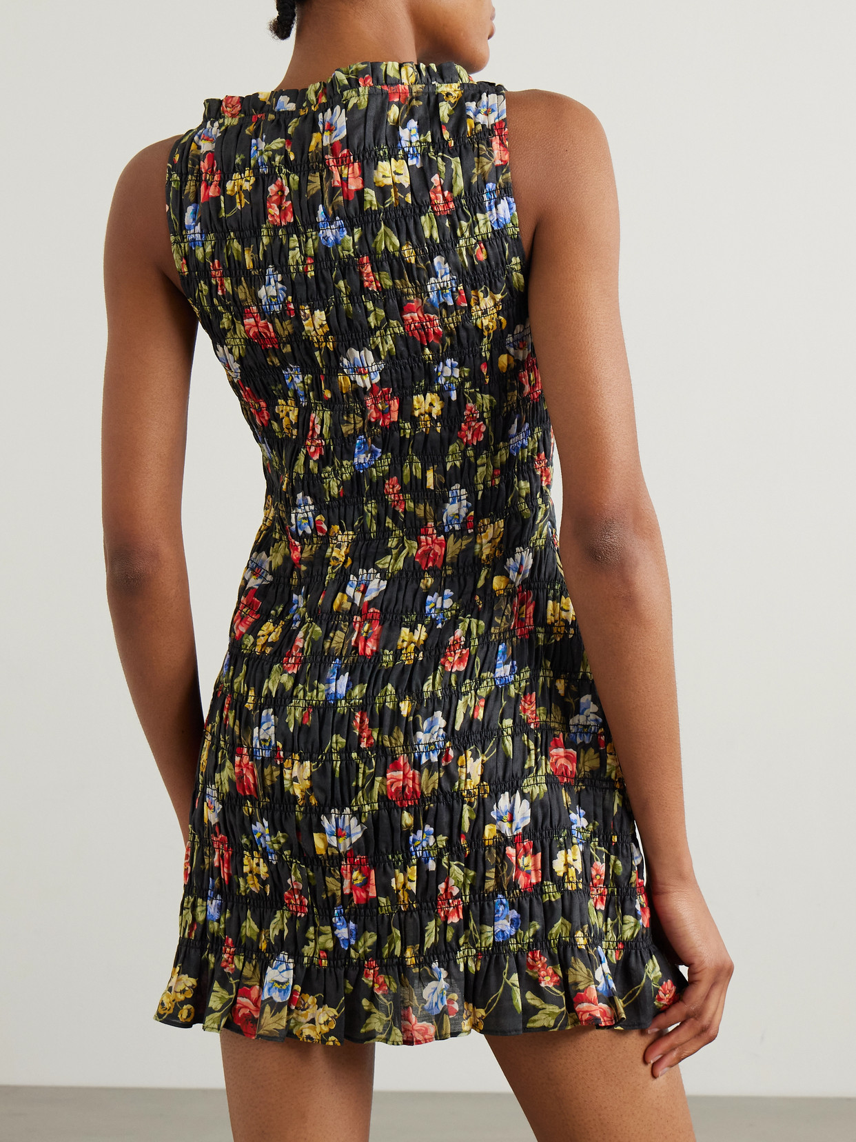 DOEN GIANNA SHIRRED FLORAL-PRINT RAMIE MINI DRESS