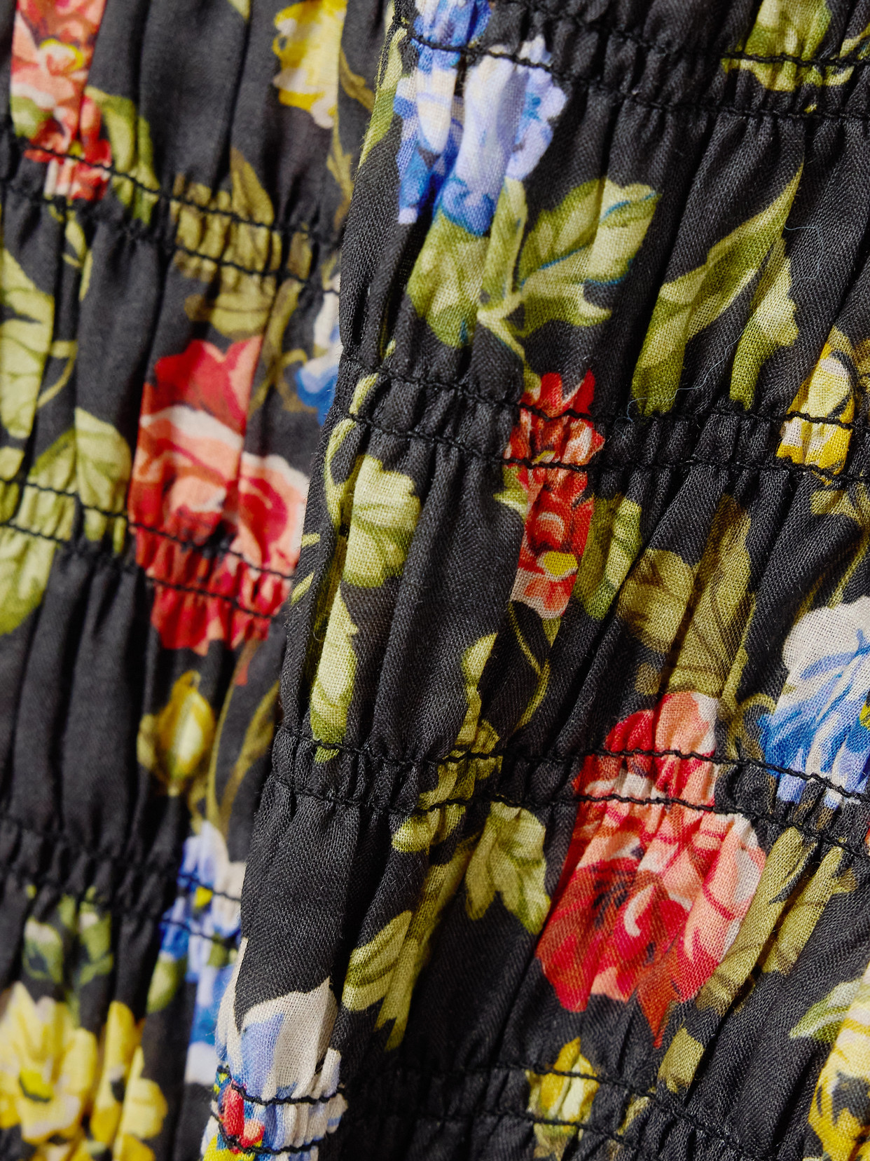 DOEN GIANNA SHIRRED FLORAL-PRINT RAMIE MINI DRESS