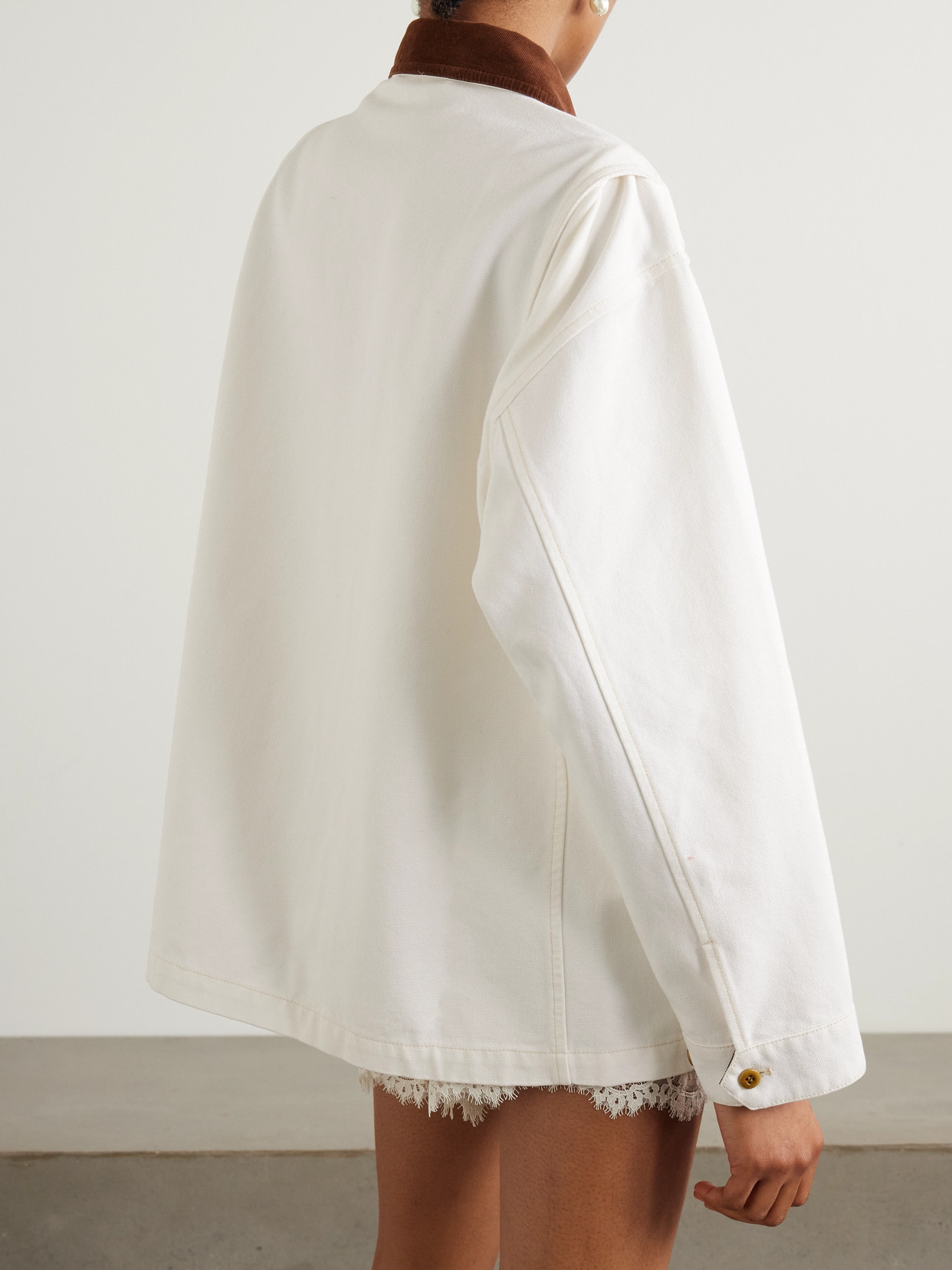 Doen Pascual Corduroy-trimmed Cotton Jacket In White