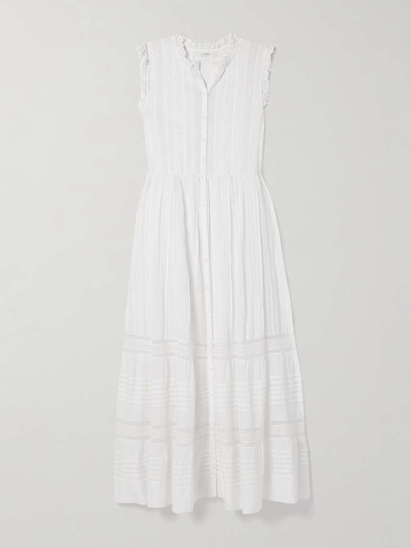 DÔEN Helaine Crocheted And Pintucked Cotton-voile Midi Dress