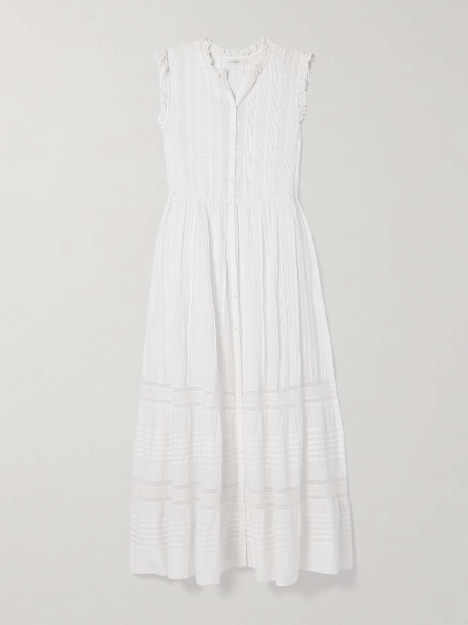 helaine crocheted and pintucked cotton-voile midi dress