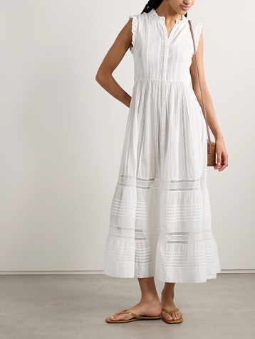 Dôen Helaine crocheted and pintucked cotton-voile midi dress