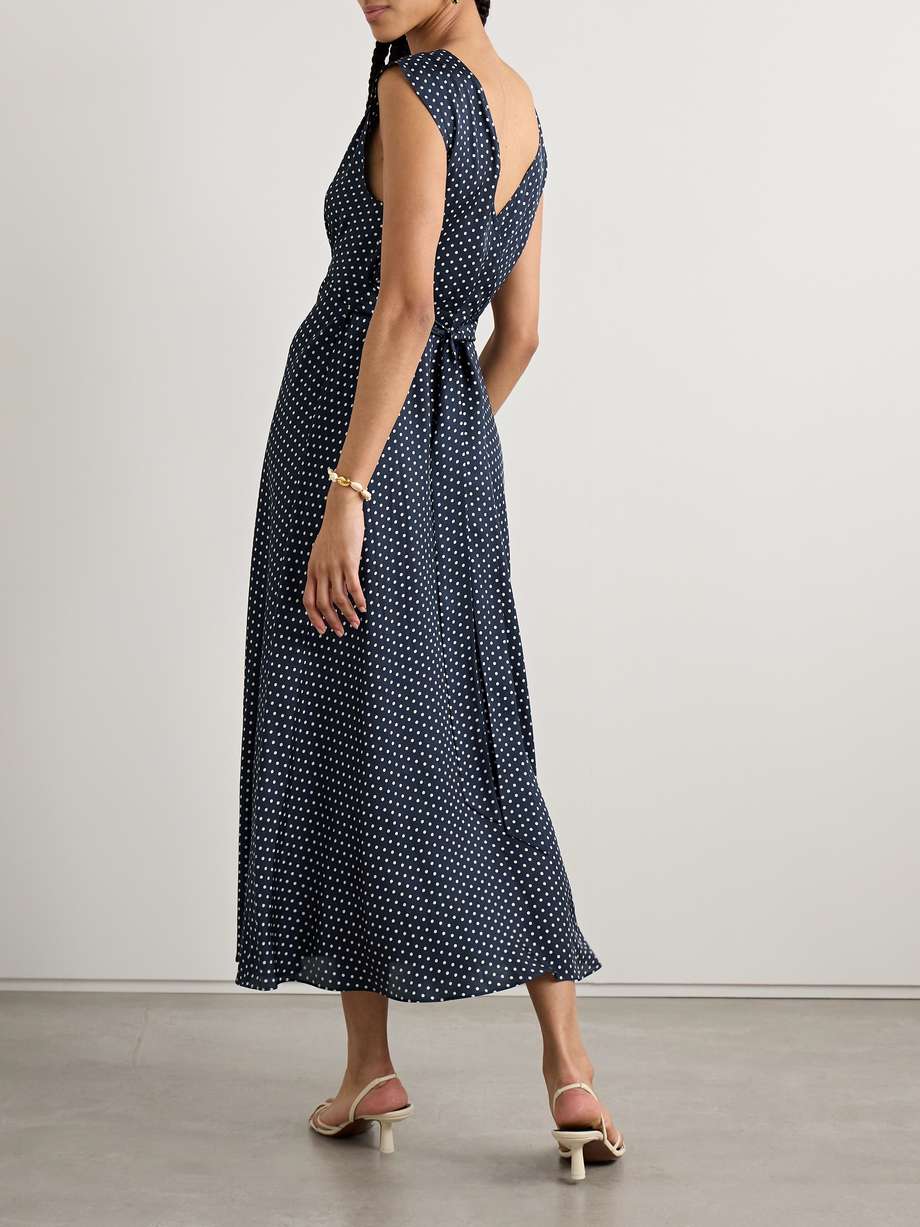 tahlia belted polka-dot silk-blend twill midi dress