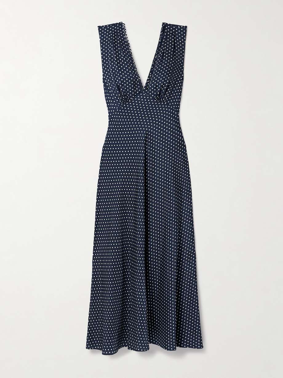 tahlia belted polka-dot silk-blend twill midi dress