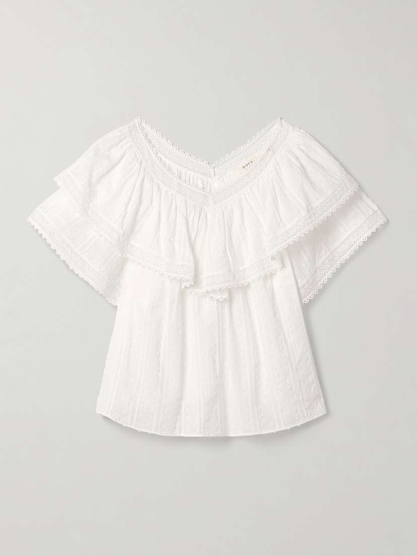 DÔEN Cosenza Ruffled Crochet-trimmed Fil Coupé Cotton-voile Blouse