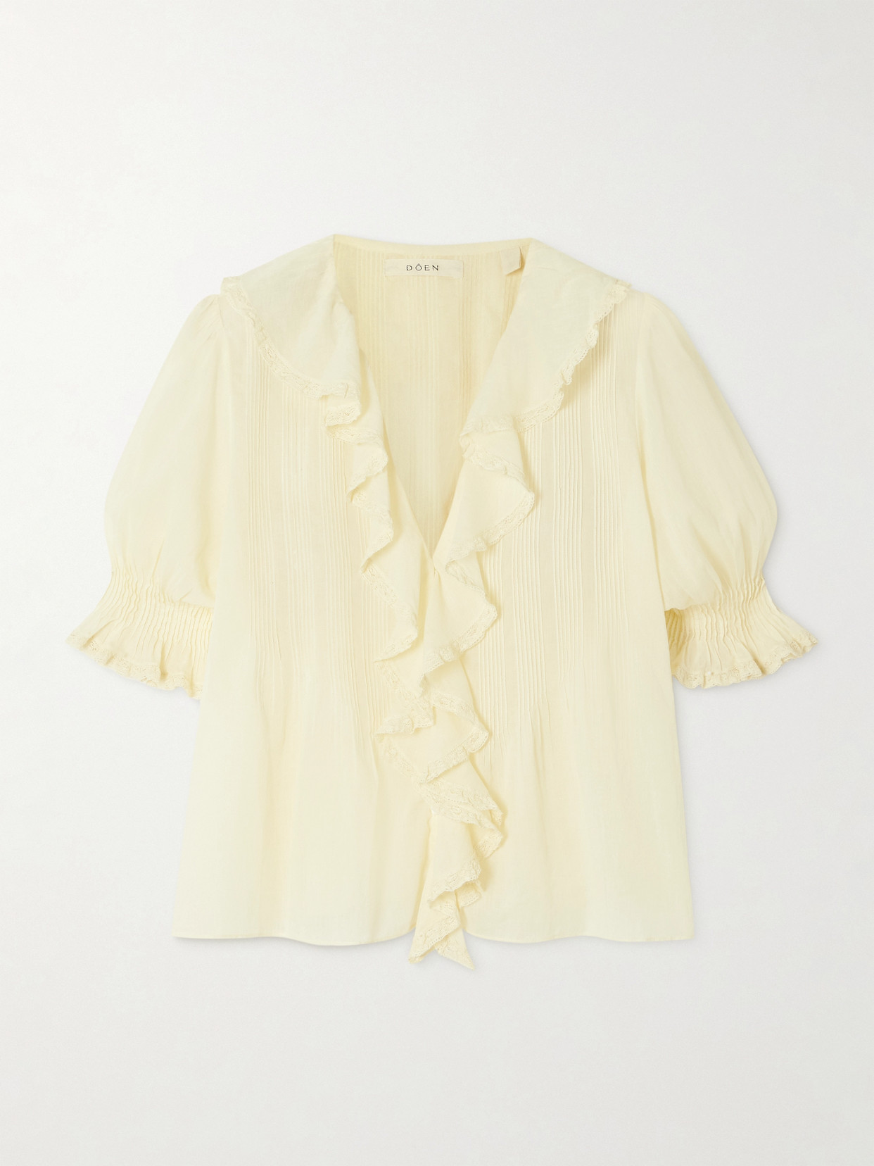 DÔEN - Henri Ruffled Pintucked Organic Cotton-voile Top - Yellow
