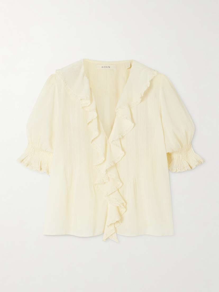 DÔEN Henri Ruffled Pintucked Organic Cotton-voile Top