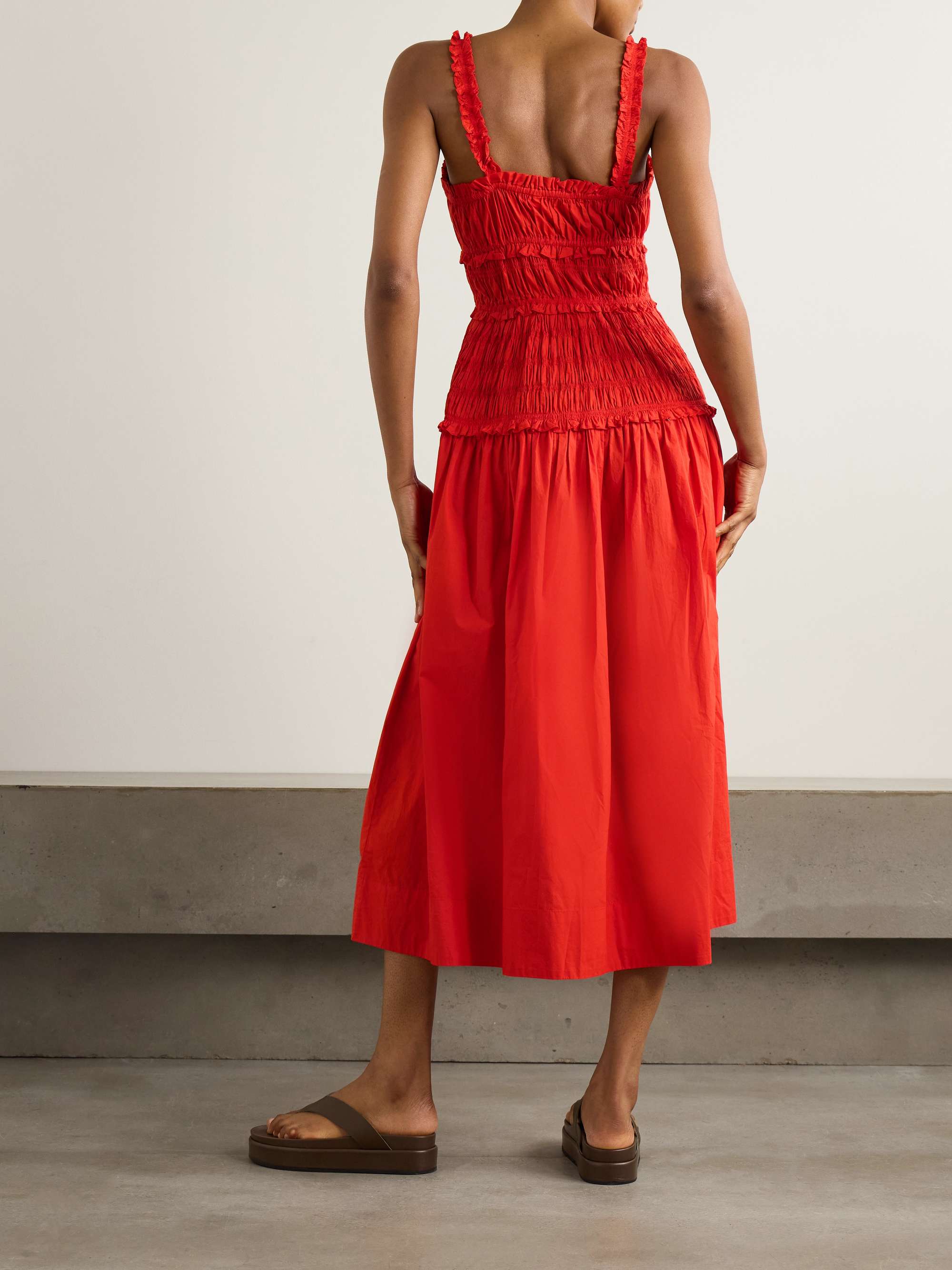 DÔEN Marianne shirred organic cotton-poplin midi dress