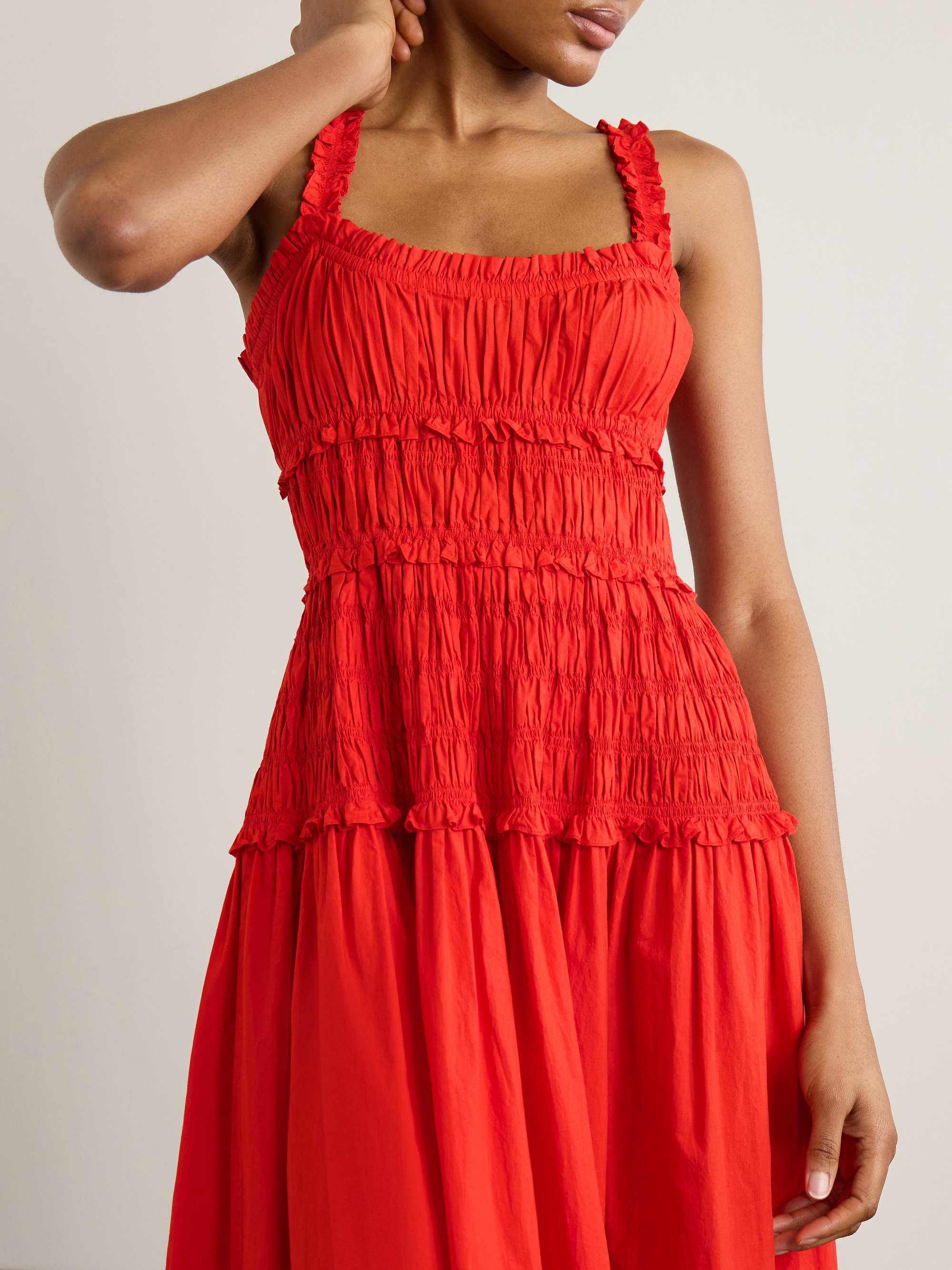 DÔEN Marianne shirred organic cotton-poplin midi dress